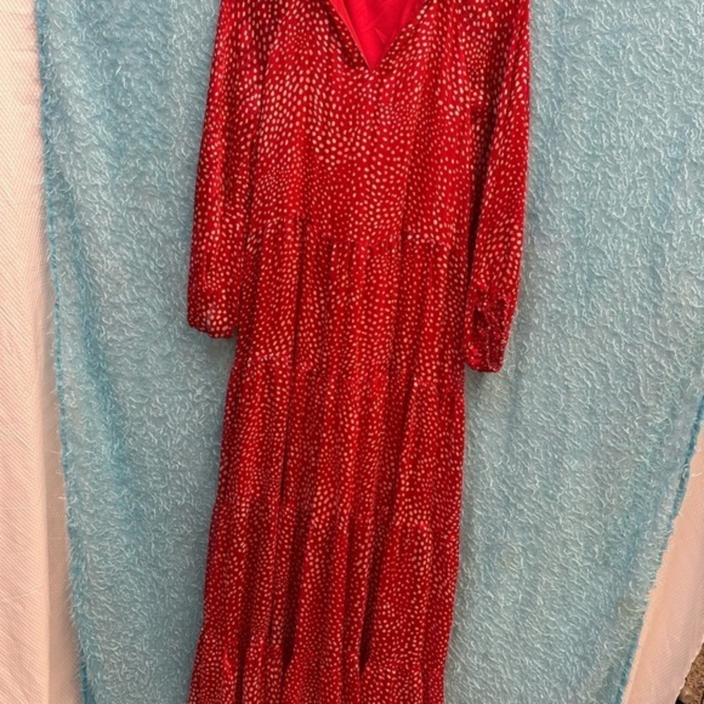Joy Joy Vibrant Red Maxi Dress with Dotted Pattern